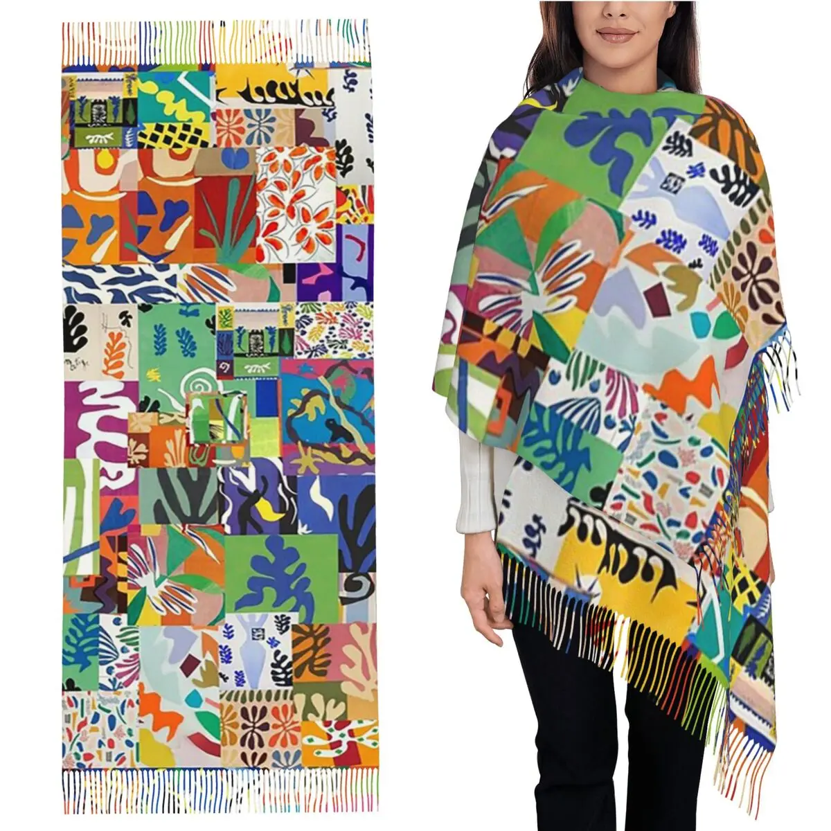 

Шарф с вырезами Henri Matisse, шарфы с кисточками, женские мягкие теплые шали и накидки, длинная осенне-зимняя шаль