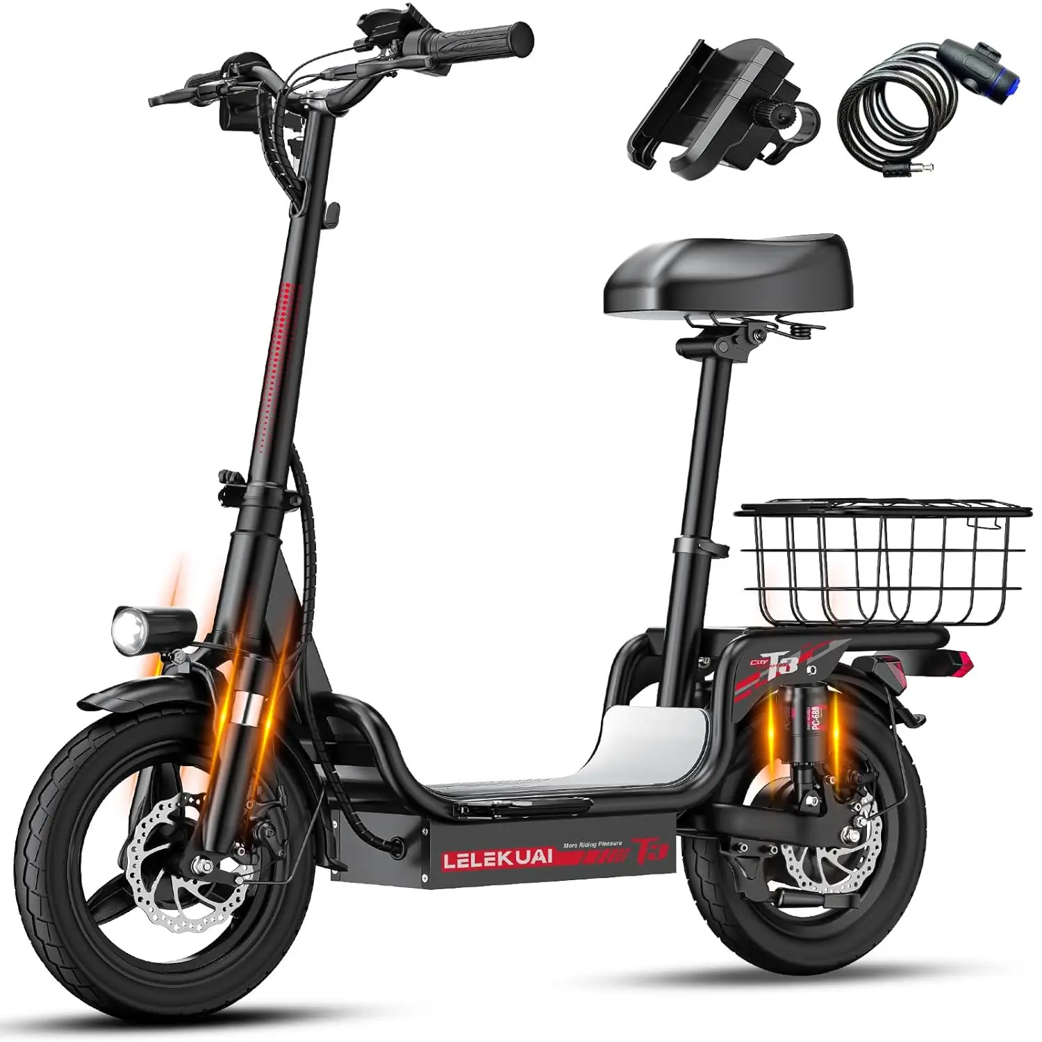 

Heavy Duty Electric Scooter with Seat for Adults – 500 lbs Capacity Commuter E Scooters, 20MPH, 480W Motor, 30-Mile, Customized