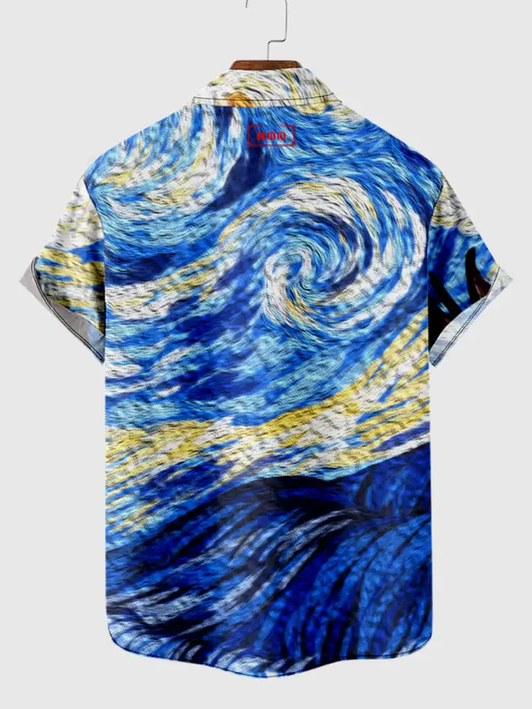 Star Sky Oil Painting Printed Shirts 2023 Summer Casual Short Sleeve Shirt Hawaii Characteristic Beach Shirts Men's Art Shirt