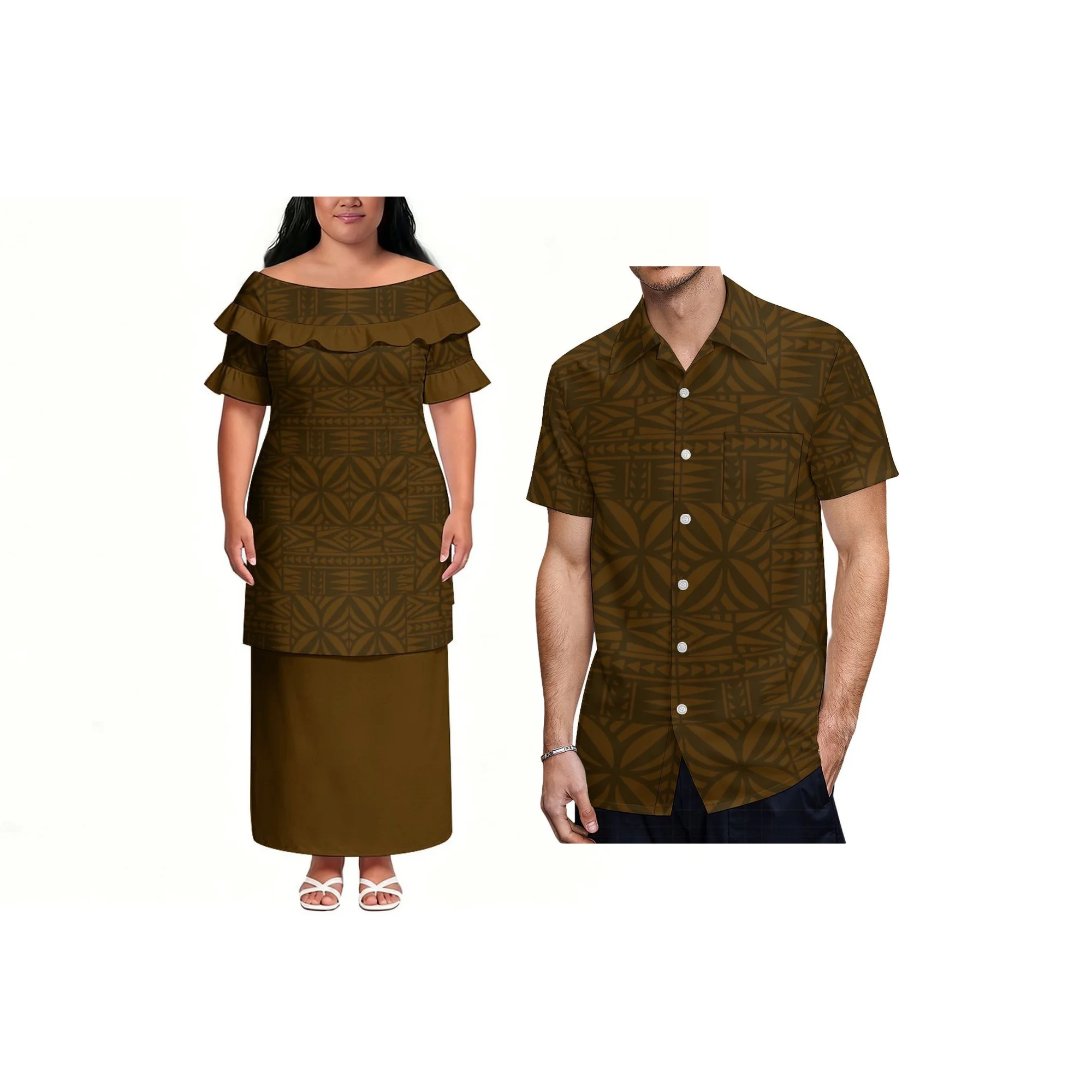 

Polynesian Design Hawaii Puletasi Comfort Trendy Women Large Size 8XL Ruffle Short Sleeve Dress 2pcs No Minimum