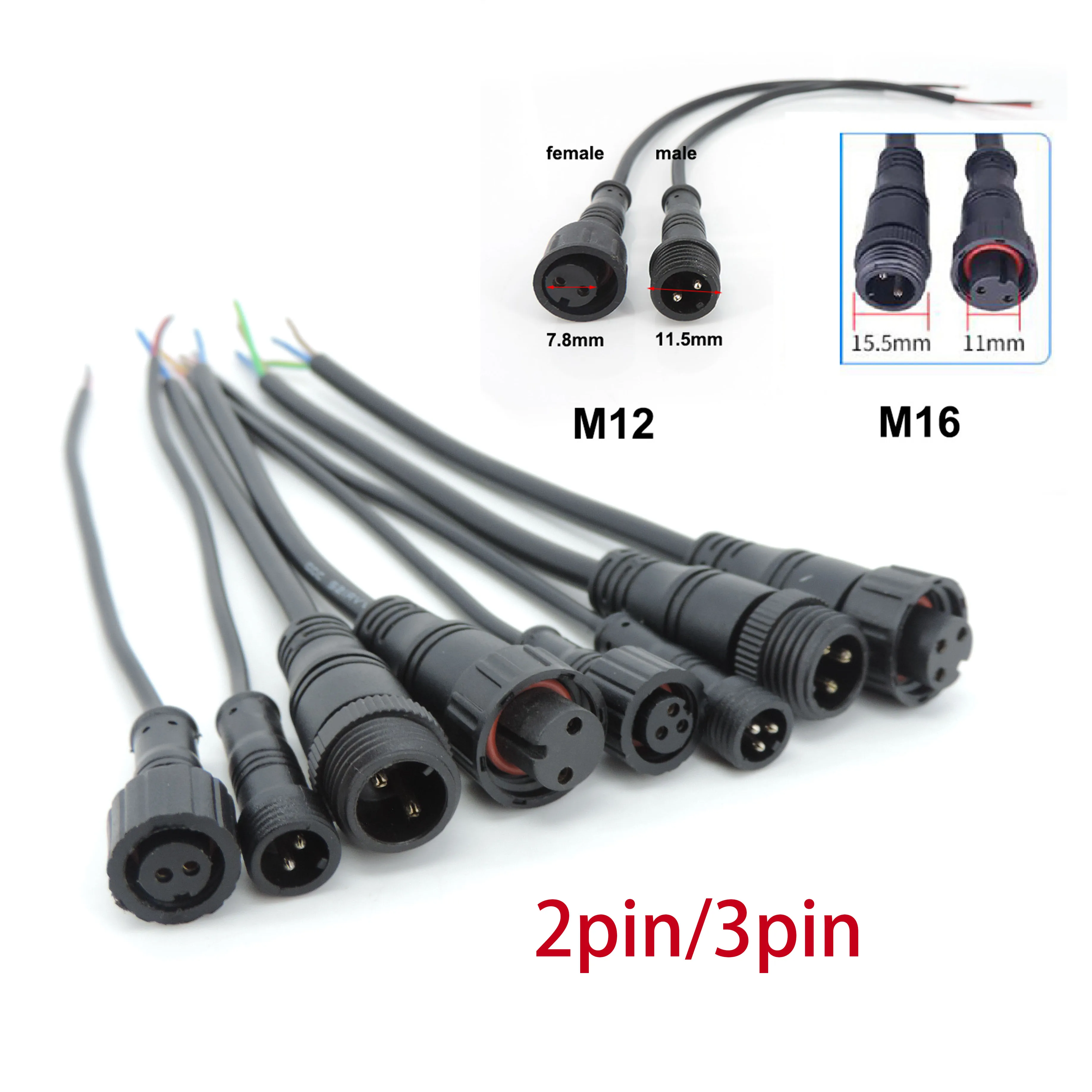 

M12 M16 2 3-контактный сердечник постоянного тока, штекер, гнездовой разъем, гайка IP65, кабель, водонепроницаемый провод, разъем питания, вилка
