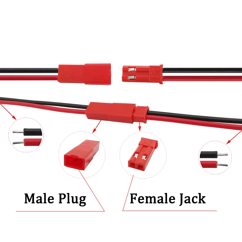 JST 2 Pin Male Female Wire Cable Connector JST 2P Plug Jack Electrical Wire Terminals Connector For LED Lamp Strip RC DIY Toys