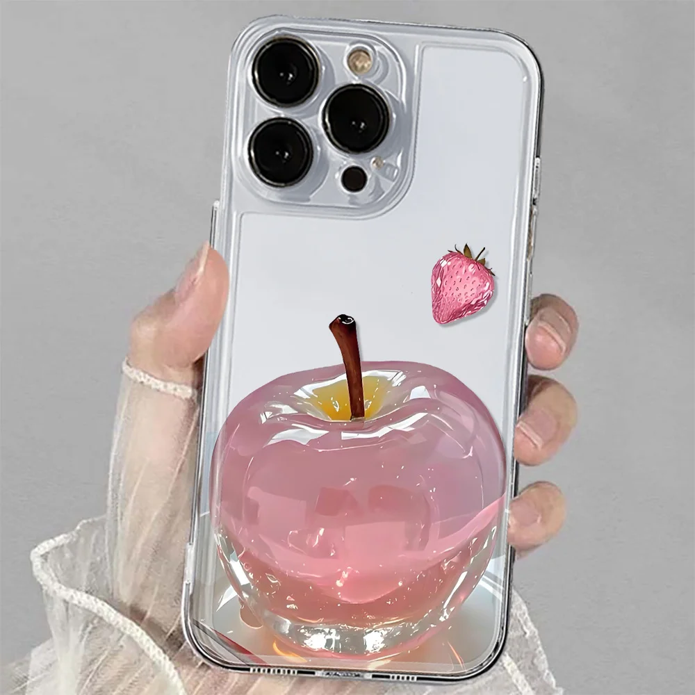 

Pink apple pattern design phone case for iPhone 17 16 15 14 13 12 11 Pro/ Max/Plus shock-proof rear cover anti-fingerprint