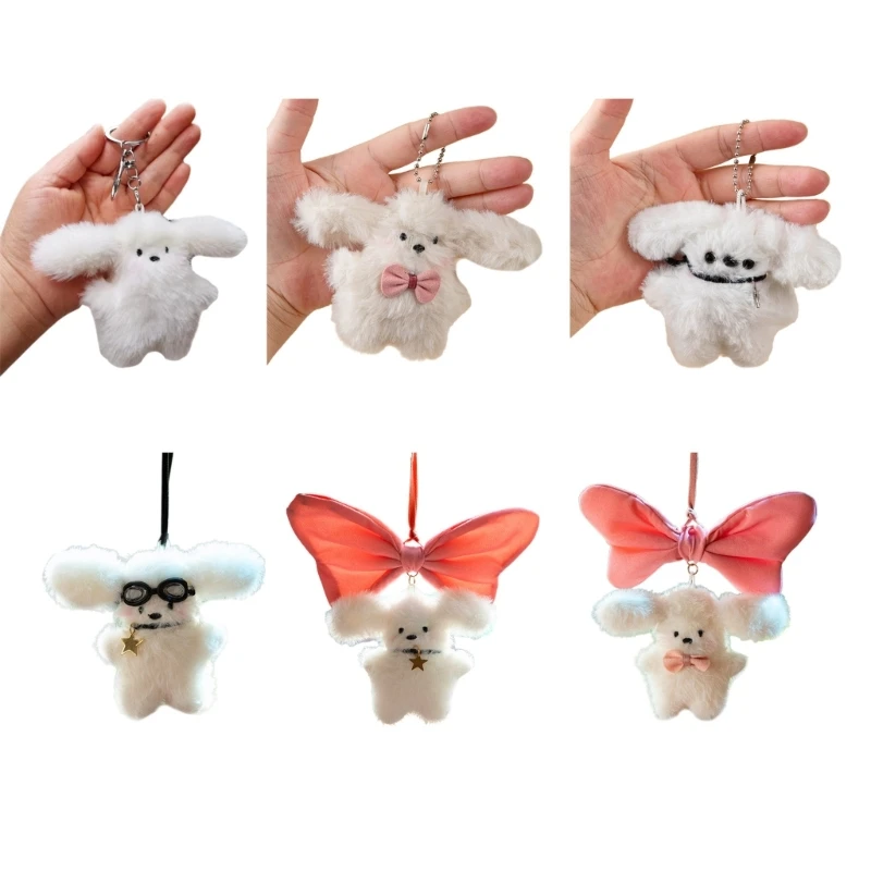 Hanging Decoration Rear View Mirror Rabbit Ornament Pendant Car Interior Decorative Accessory Plush Bunny- Keychain