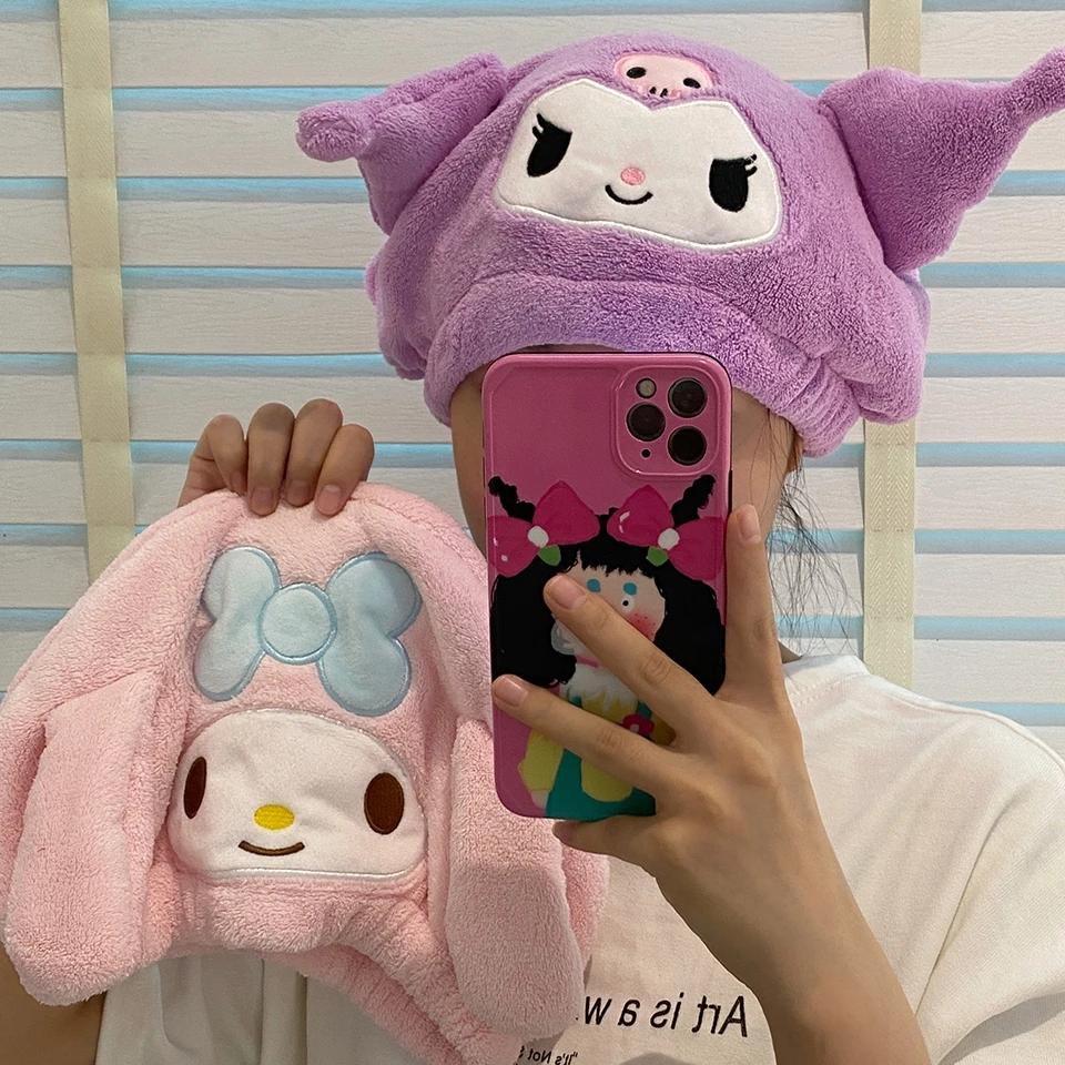 

Рождественский подарок для девочек Sanrio Kuromi Полотенце для волос My Melody Pochacco Stitch Шапочка для сухих волос Pochacco Аниме Коралловый флис Быстросохнущая ванная комната