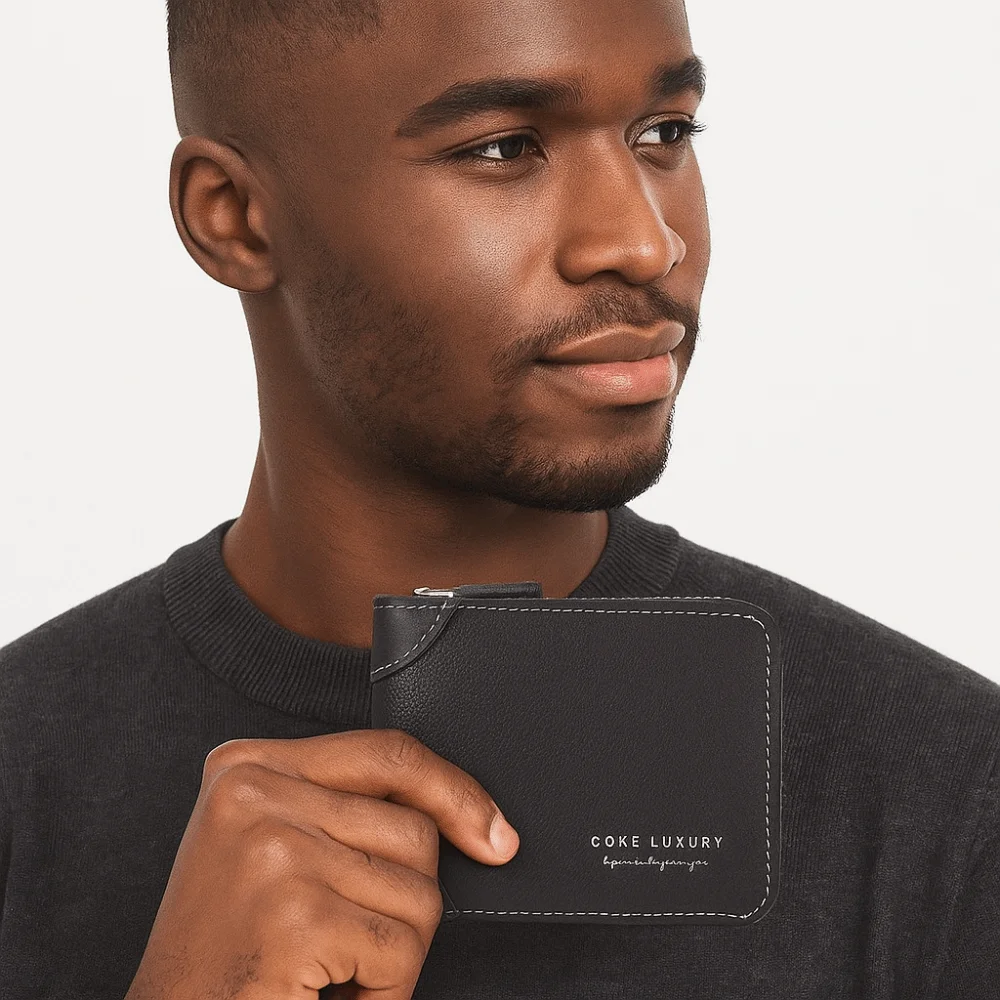 

Portable PU Men's Wallet Solid Color Zipper Business Card Holder Short Multiple Card Slots Leather Coin Purse Gift