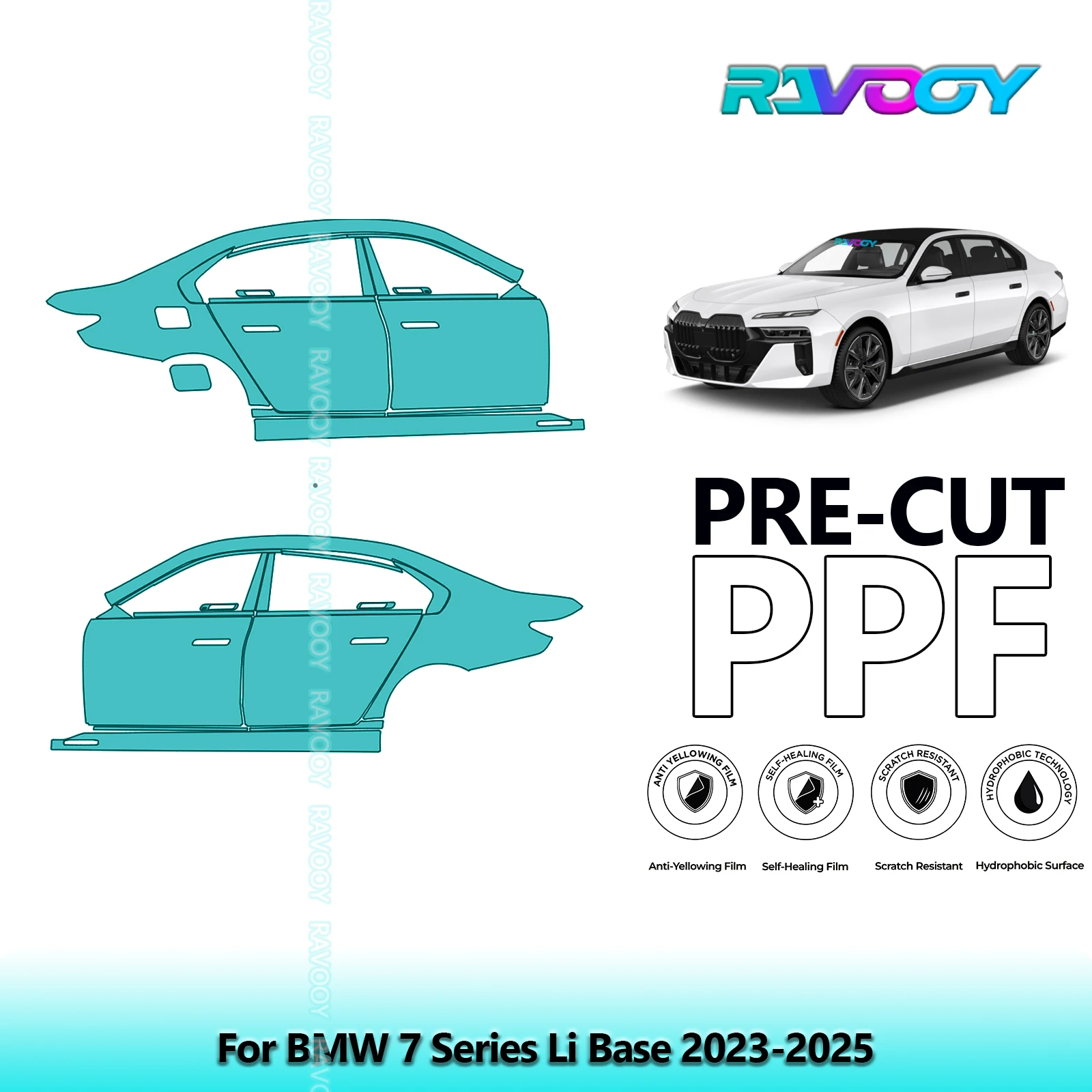 

For BMW 7 Series Li Base 2023-2025 8.5mil Clear Matte Pre-Cut PPF Door & A/B Pillar Kit TPU Paint Protection Film Set