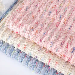 2024 New Fashion Pink Ribbon Yarn-Dyed Braided Tweed Fabric For Women Autumn Jacket Dress Suits Coat Handbag DIY Cloth Sewing