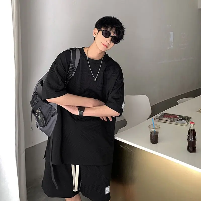 Summer casual suit for men ins Hong Kong style short-sleeved Korean style trendy student casual high-end shorts for men y2k emo