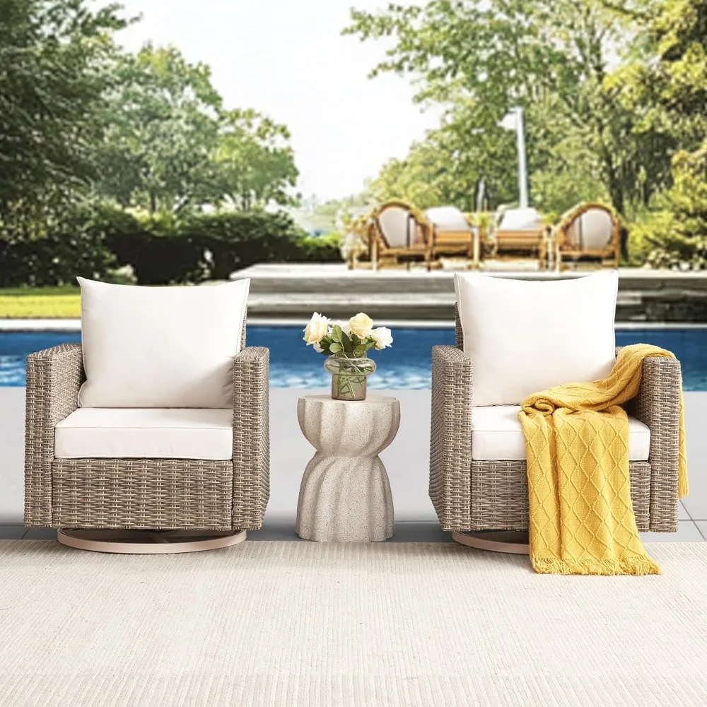 

Swivel Rocking Chairs with Comfortable Cushion, PE Wicker Rattan Swivel Chairs, Set of 2 with Cushions for Poolside, Garden, Bac