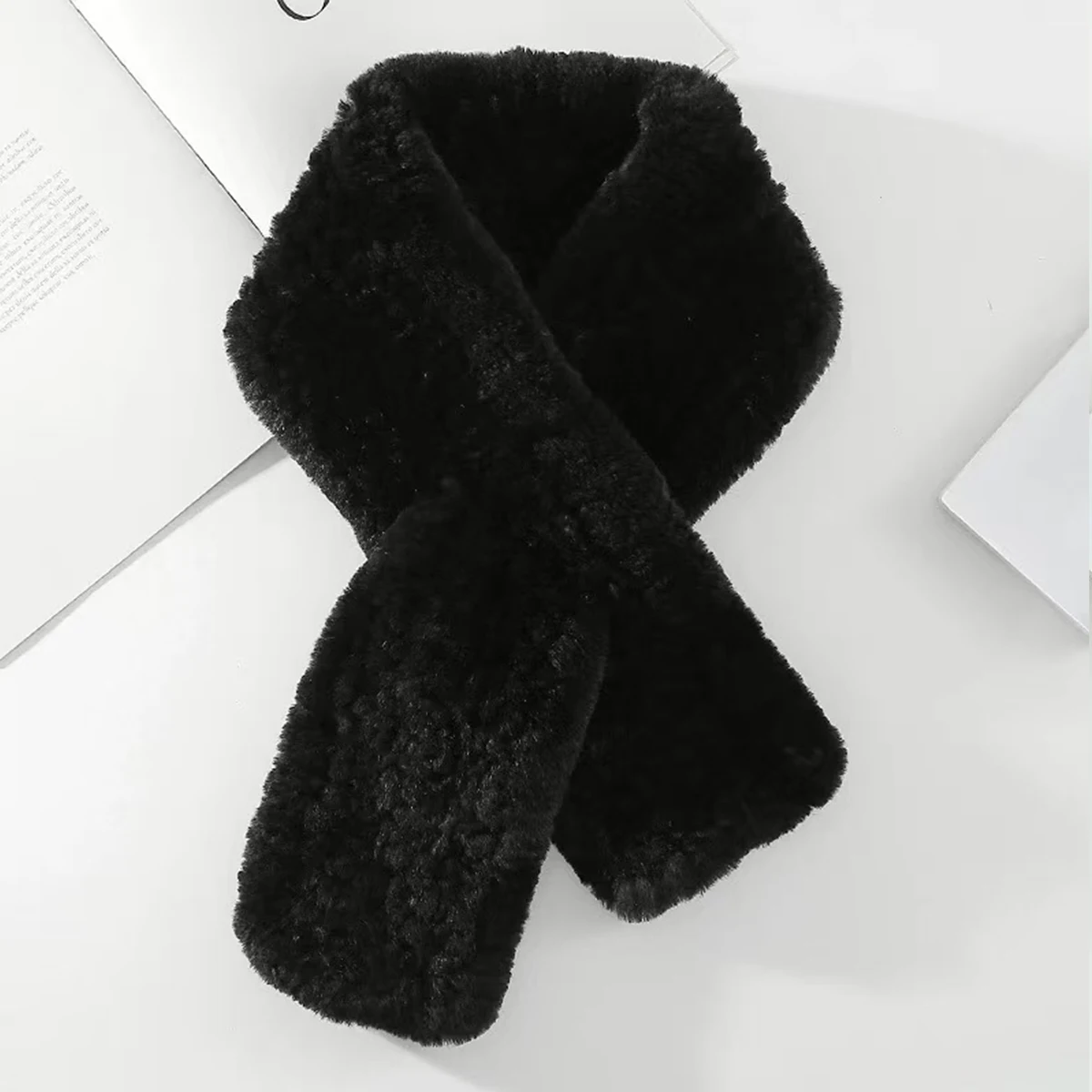 

Winter Warm Thicken Cross Collar Scarf Solid Color Real Rabbit Fur Cold Proof Scarves Fashion Soft Furry Neck Warmer FEIMANYUAN