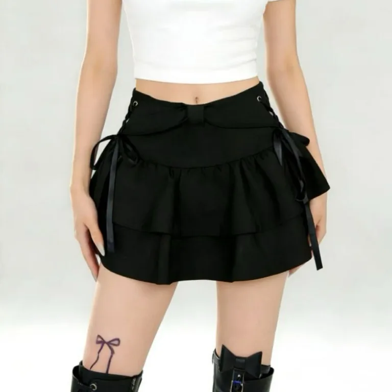 Y2K Black Strap Pleated Skirt Women's Spring A-word Short Skirt Design Skirt