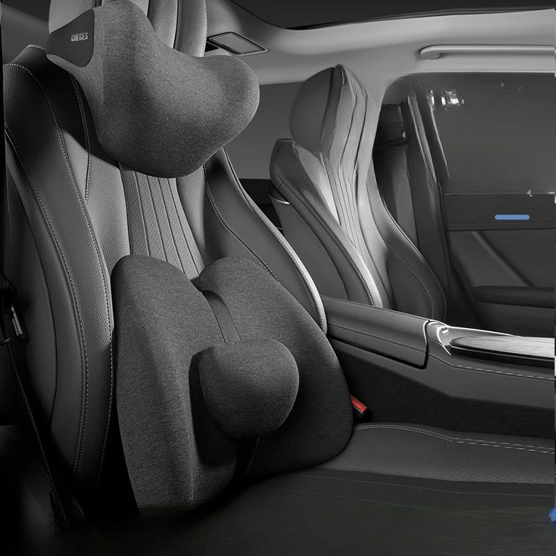 Car Headrest Pillow Solid Color High Resilience Memory Foam Car Back Cushion Lumbar Neck Pillow Massage Pillow