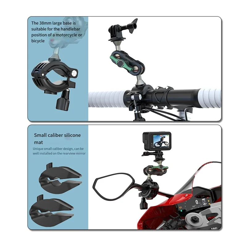 A003 دراجة نارية دراجة قوس مزدوج الكرة رئيس الذراع السحري ل Gopro 12 عمل كاميرا استبدال الملحقات