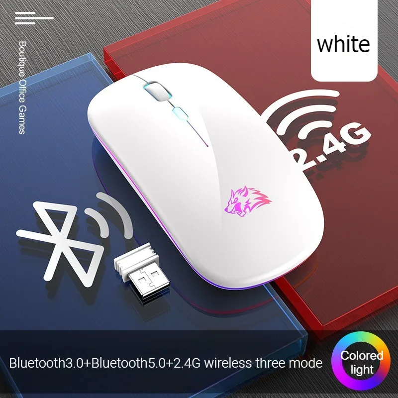 Rechargeable Bluetooth Mouse, 2.4G Dual Mode, Seven Colors Breathing Light Mute Button, Suitable for PC, Laptop