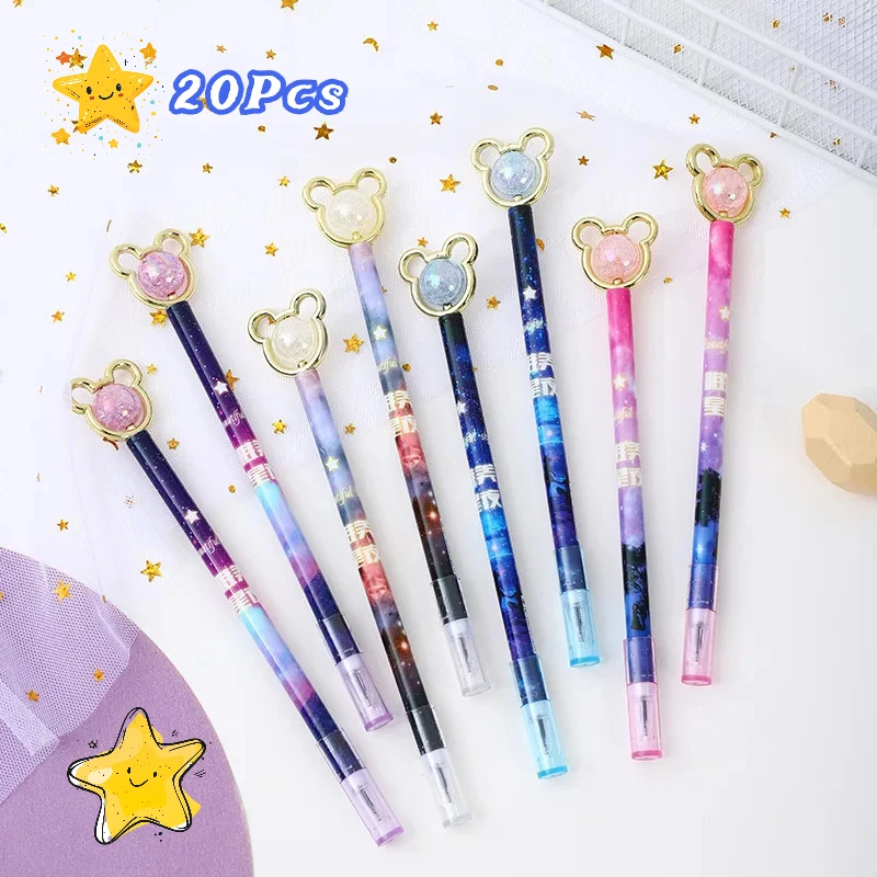 20Pcs/Lot Kawaii Crystal Bear Gel Pens Cute Cartoon Starry Sky Neutral Pen Black Ink School Writing Stationery Office Supplies