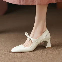 2023 New Women's Wedding Shoes Bow High Heels Vintage High Heels Vintage Autumn Women's Shoes