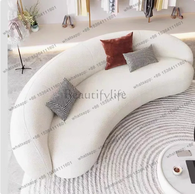 Minimalist cream style special-shaped sofa curved cashew lamb wool fabric style