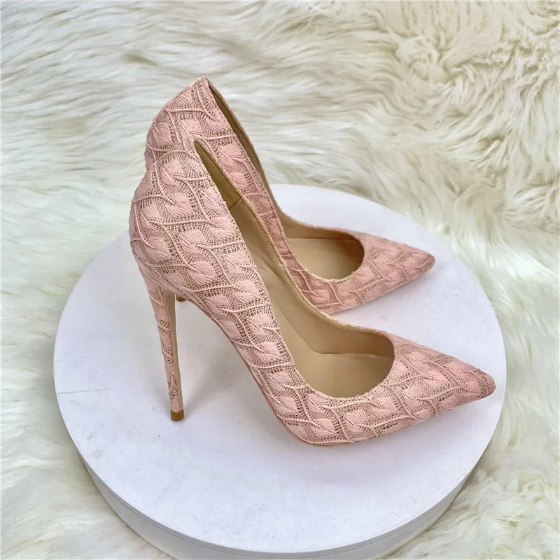 DRESS Women Pumps 12CM Stiletto 2022 New Pink Knitted Fashion Pointed Shallow Mouth Evening Dress Pumps Princess Woman Shoe