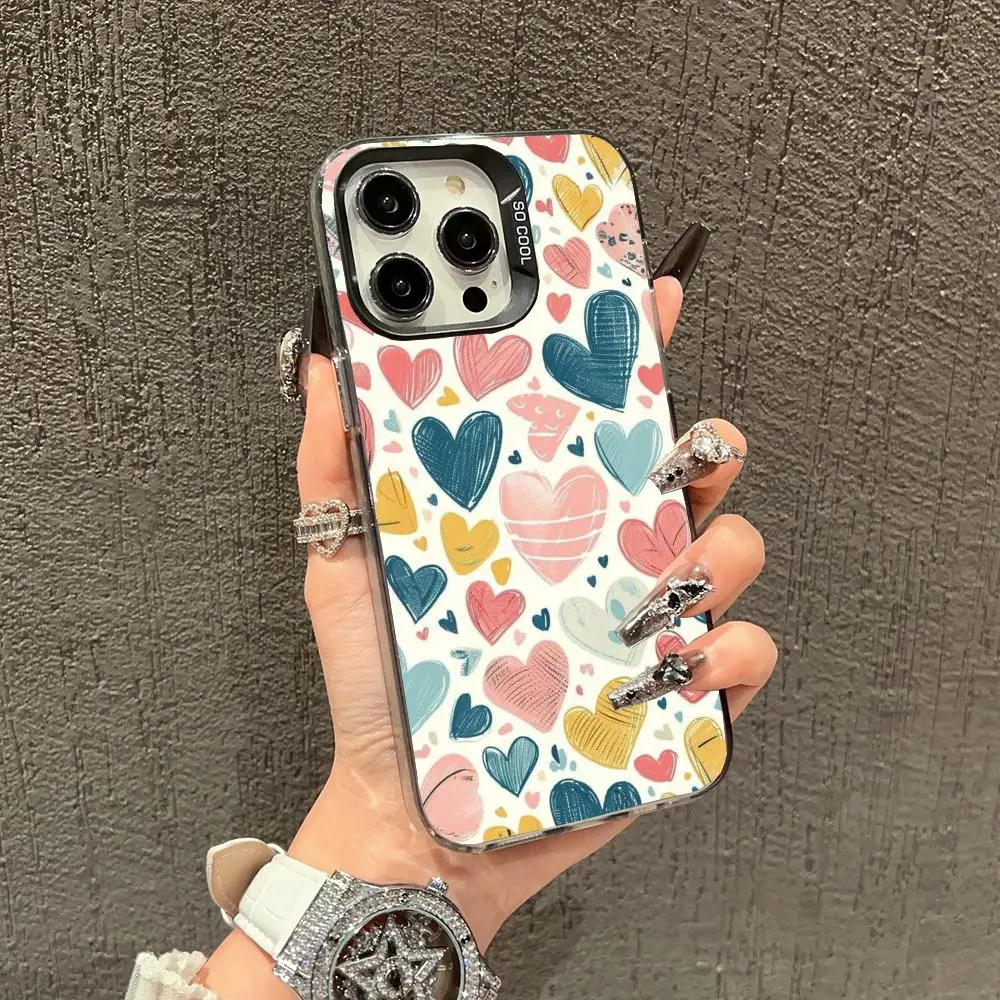 

Colorful hearts case for iPhone 16 15 14 13 12 11 Pro/ Max/Plus shock-proof rear cover anti-fingerprint