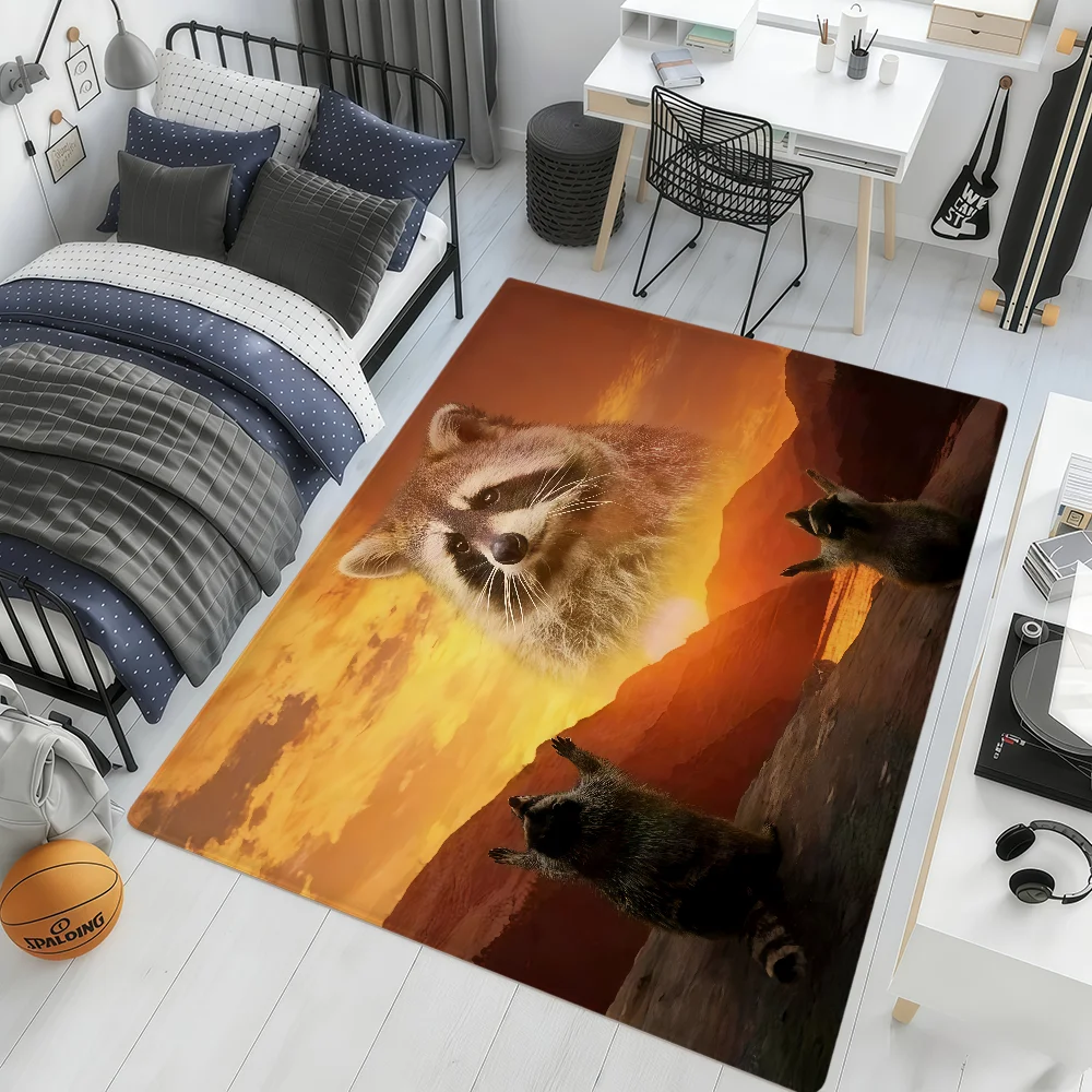raccoon sunset funny meme Door Mat Home Bedside Rug Kitchen Bath Floor Mat Hallway Balcony Carpet Entrance Doormat hogar Decor