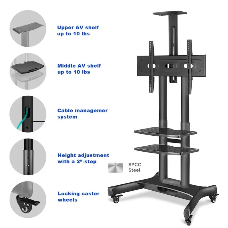 Wheeled mobile TV stand, 50-80 inches, up to 198 pounds