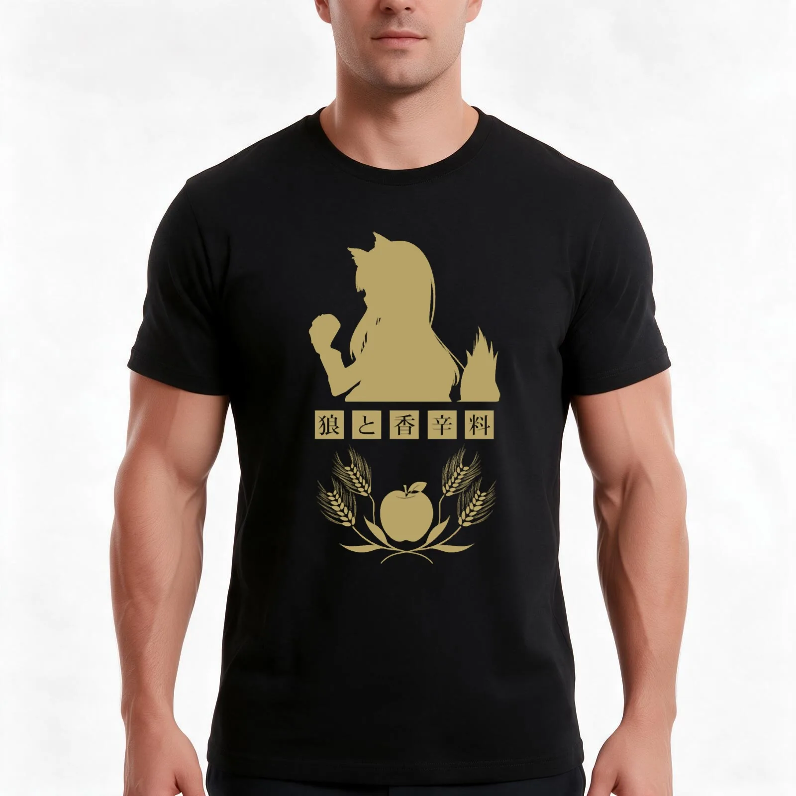 Horo - Spice and Wolf Logo (Gold) T-Shirt Summer Casual Cotton Tee Oversized Streetwear Tops Vintage Graphic Print