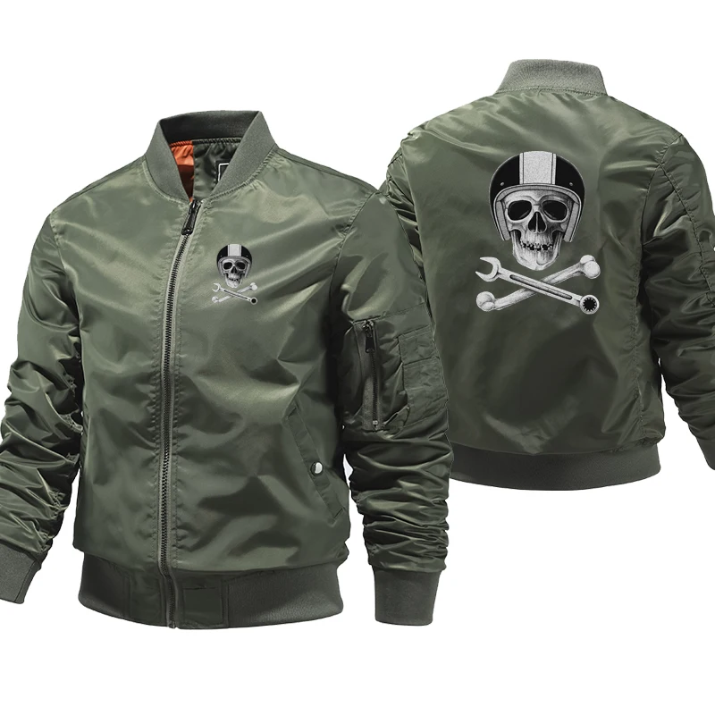 Motorcycle With Skull Helmet Wrench Biker Cafe Racer Skull Thick Winter Military Motorcycle Jackets Men Bomber Jacket Men