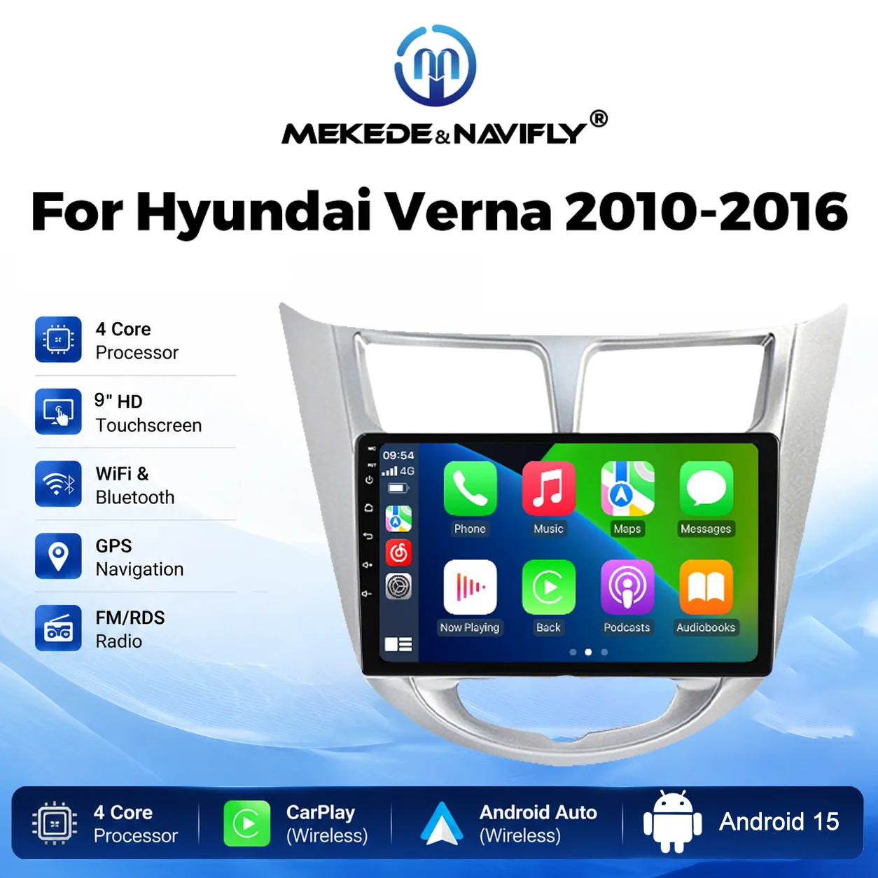 9inch Android 15 Car Radio For Hyundai Solaris Verna Accent 1 2010-2016 CarPlay GPS Multimedia Player 2 Din Car Stereo Head Unit