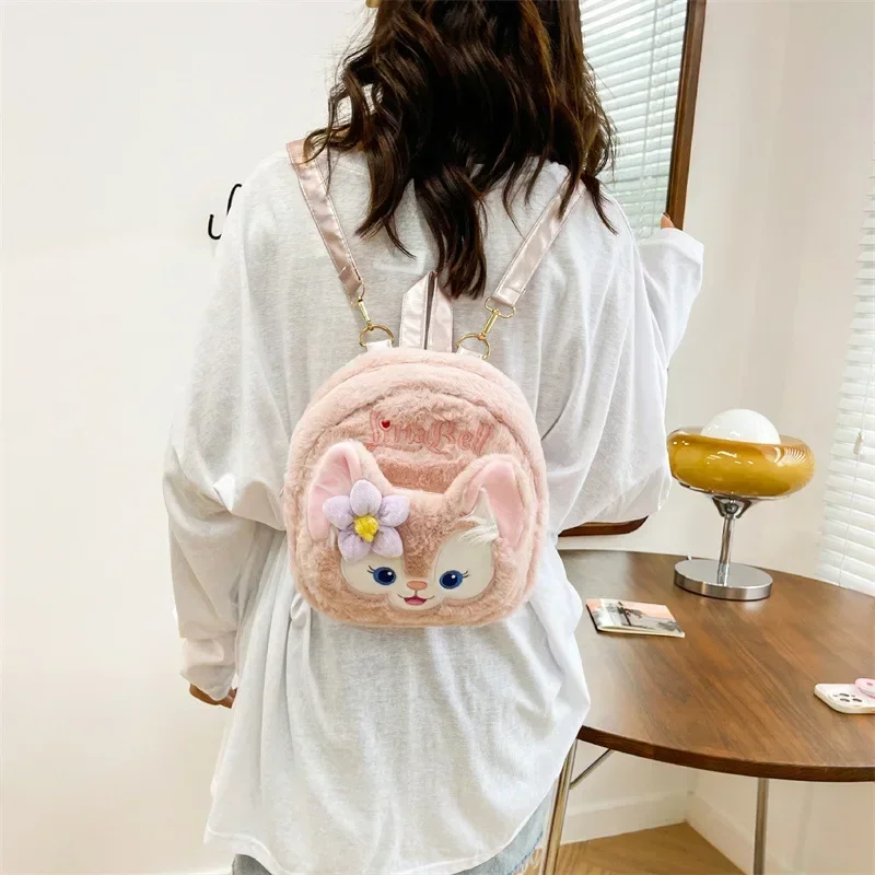 Disney LinaBell Stitched Plush Shoulder Bag Cartoon Cute Plush Handbag Large Capacity Fashion Trendy Women\'s Messenger Bag