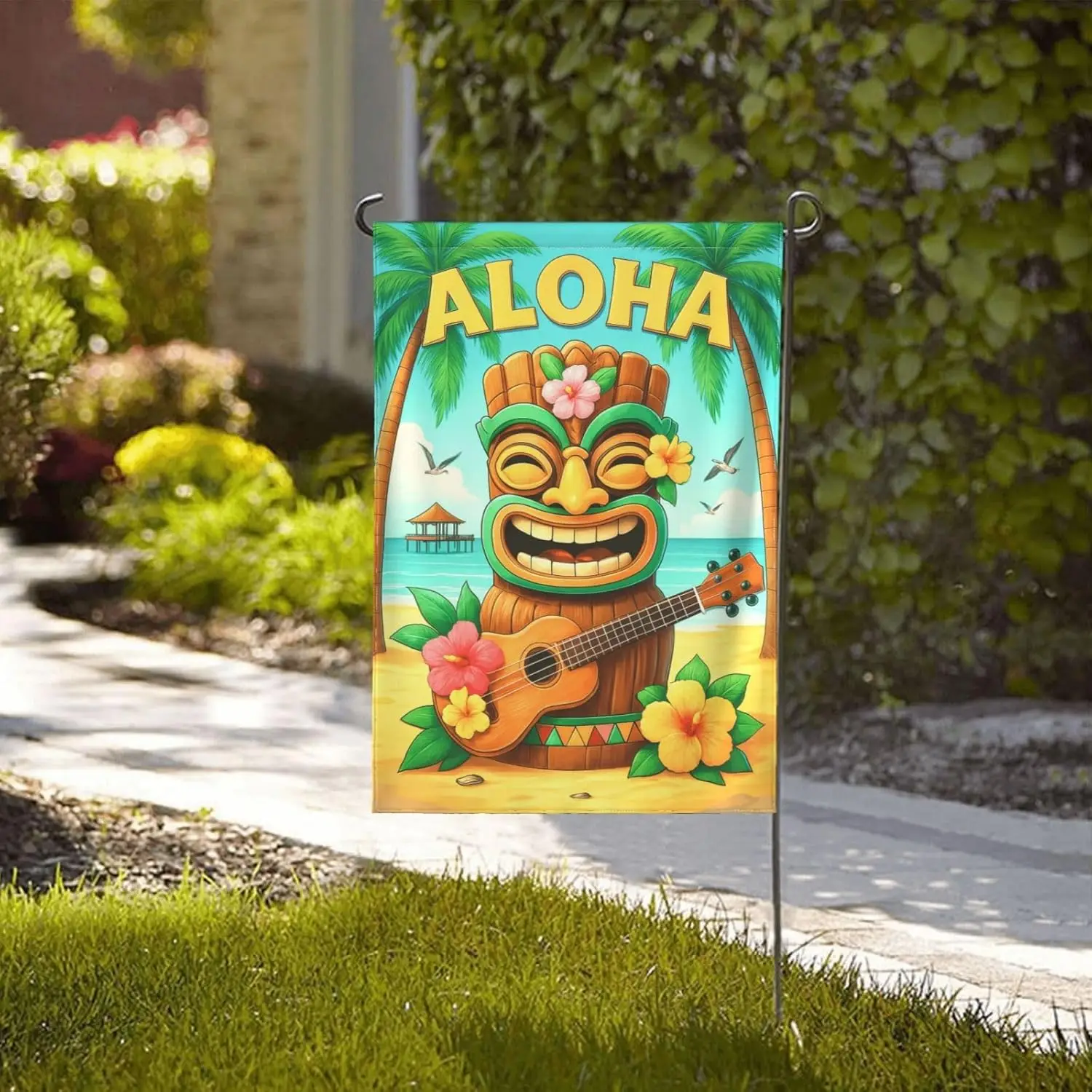 Welcome Summer Garden Flag 12x18 Double Sided Tiki Bar Hawaii Tropical Luau Hibiscus Flags for Yard Outdoor Decor, Small Sea ZZM