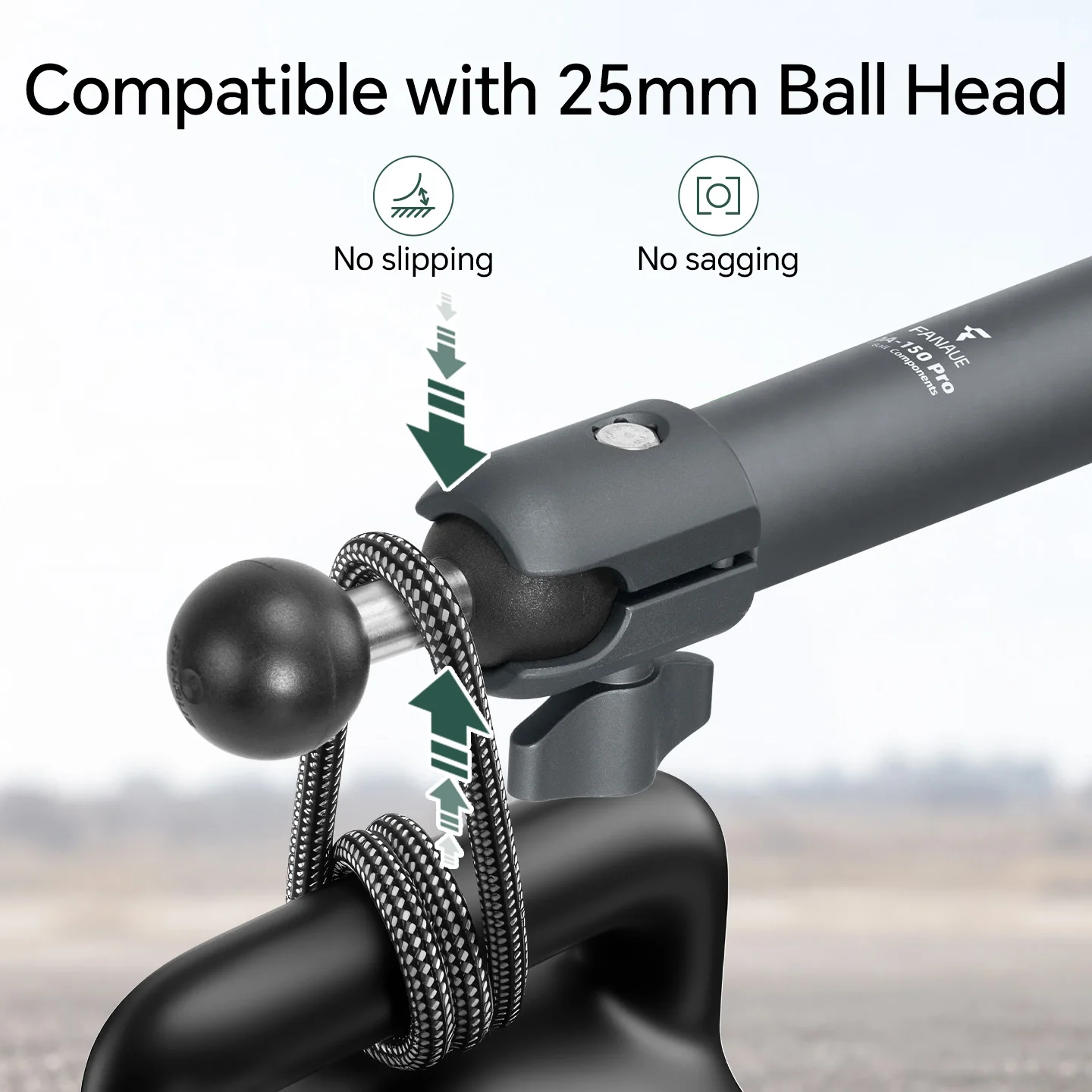 FANAUE Motorcycle Phone Holder Ball Head Two-Way Rotating Connecting Rod 15cm Supports 25mm Ball Head Compatible with RAM - view 4