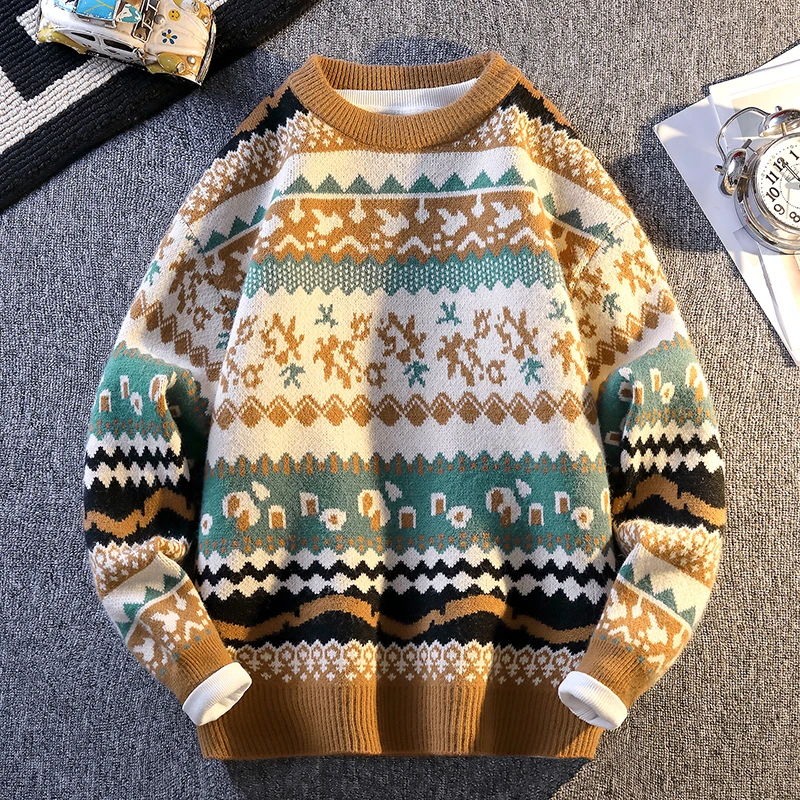 

Lazy Style Mens Sweater Winter Thick Round Neck Oversized Knit Sweater Ins Fashion Teenager Student Casual Comfortable Pullover