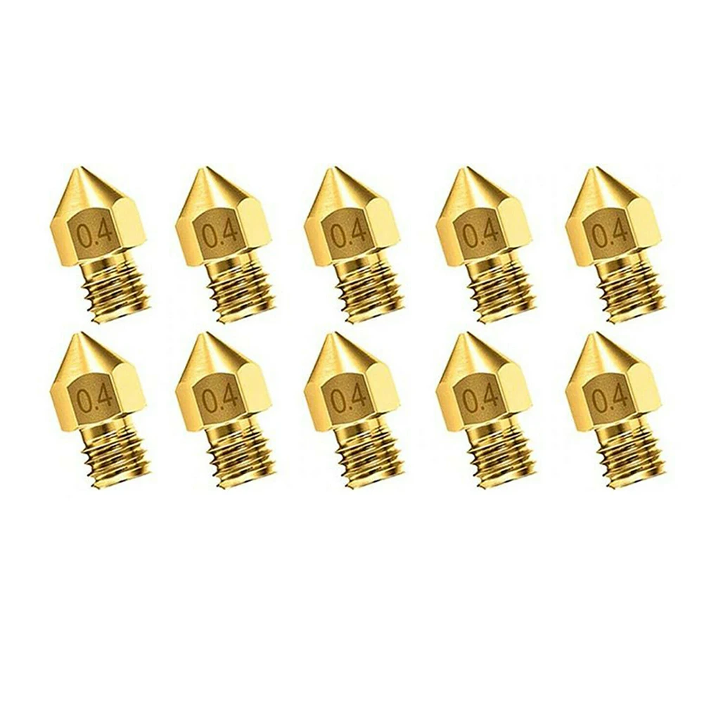 10 PCS 0.4mm Nozzle for 3D Printer Extruder Brass Material 0.75mm Filament Entry M6 Thread Compatible with For CR-10 For Ender 3