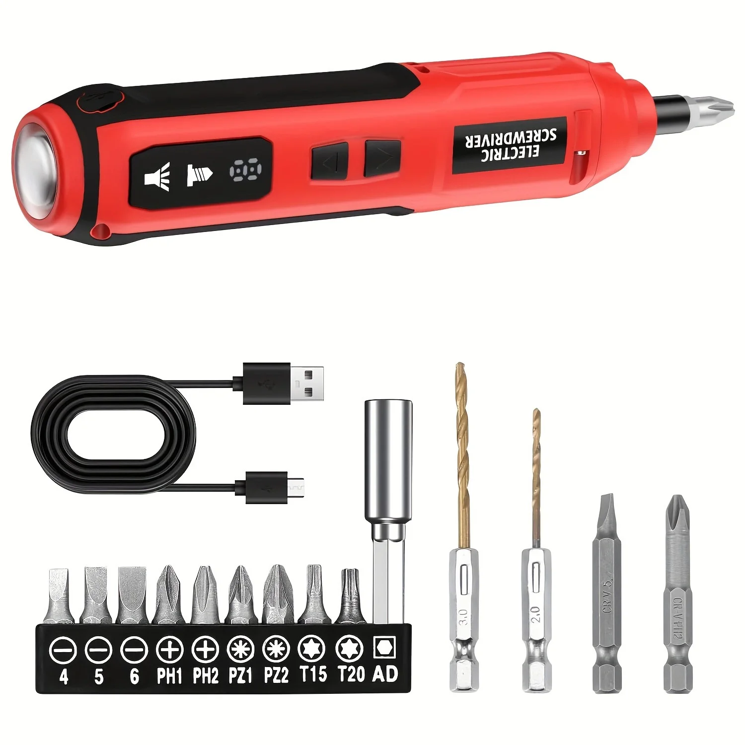 14in1電動ドライバーセット、37vコードレス電動ドライバーキット、5段階速度調整、usb充電式、デュアルledライト