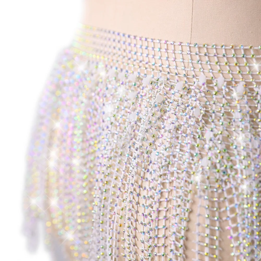 Diamond Shiny Belly Dance Waist Chain Multilayer Handmade Tassel Shawl Triangle Tassel Dance Costume Accessories Belly Dance