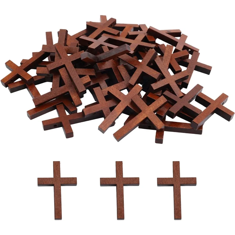 B97A-Mini Wooden Crosses 100Pcs For Pocket Prayers Crafts Small Pendant Charm For Easter Egg Fillers For Easter Christian Gift