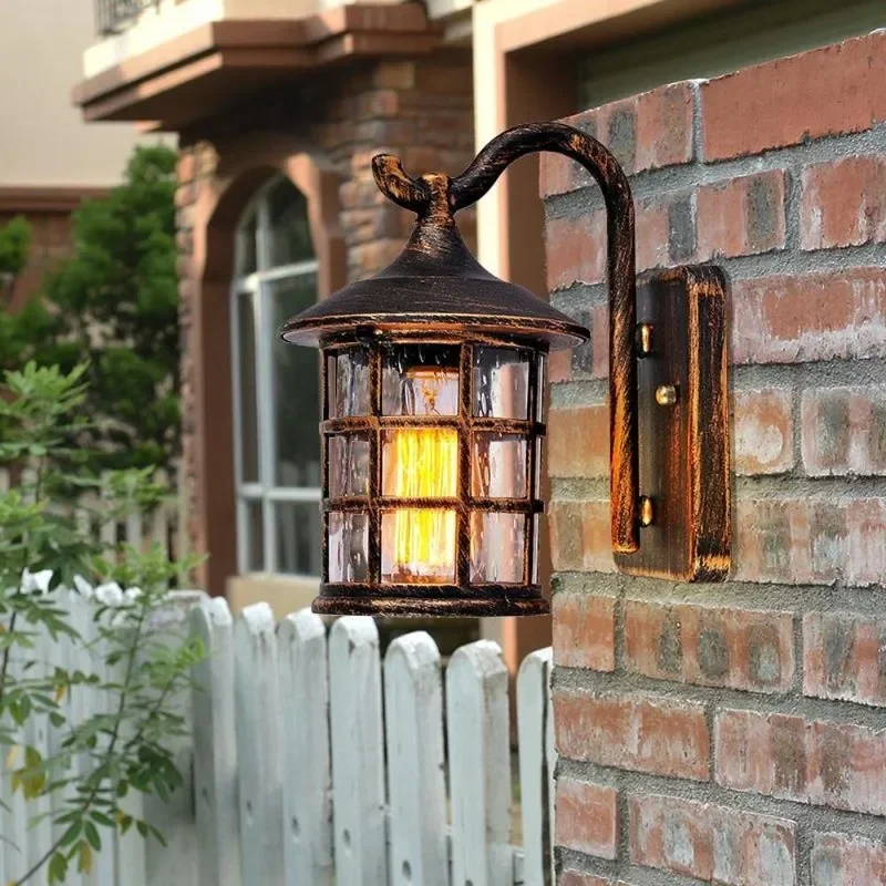 

Outdoor Waterproof Wall Lamp, American Retro Lantern, Rustic LED Sconce for Garden Porch Balcony Aisle, European Style Fixture