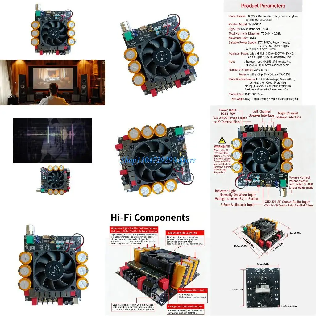 

Y2GD TPA3255 600W+600W 18V-50V Power Stereo Module with Fan for Car Vehicle Computer