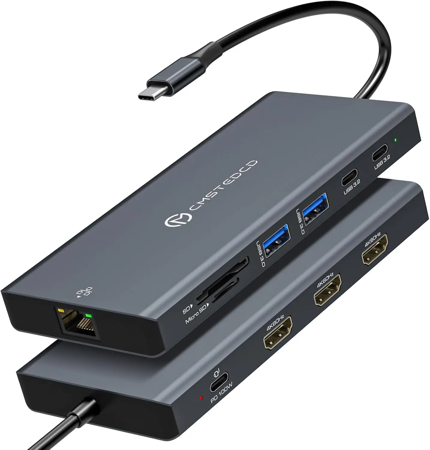 

Многофункциональная док-станция USB-C 12-в-1 с тремя портами 4K HDMI, 100W PD и Gigabit Ethernet для ноутбуков