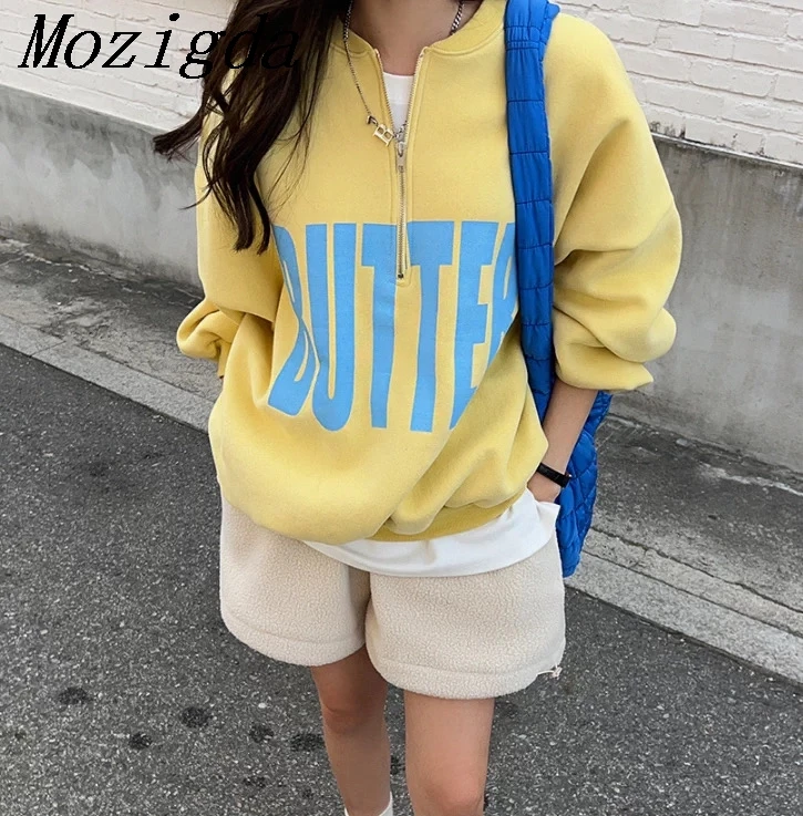 

Толстовка с длинным рукавом Mujer, модные универсальные толстовки на молнии с воротником-стойкой, осенние новые топы с буквенным принтом, осень