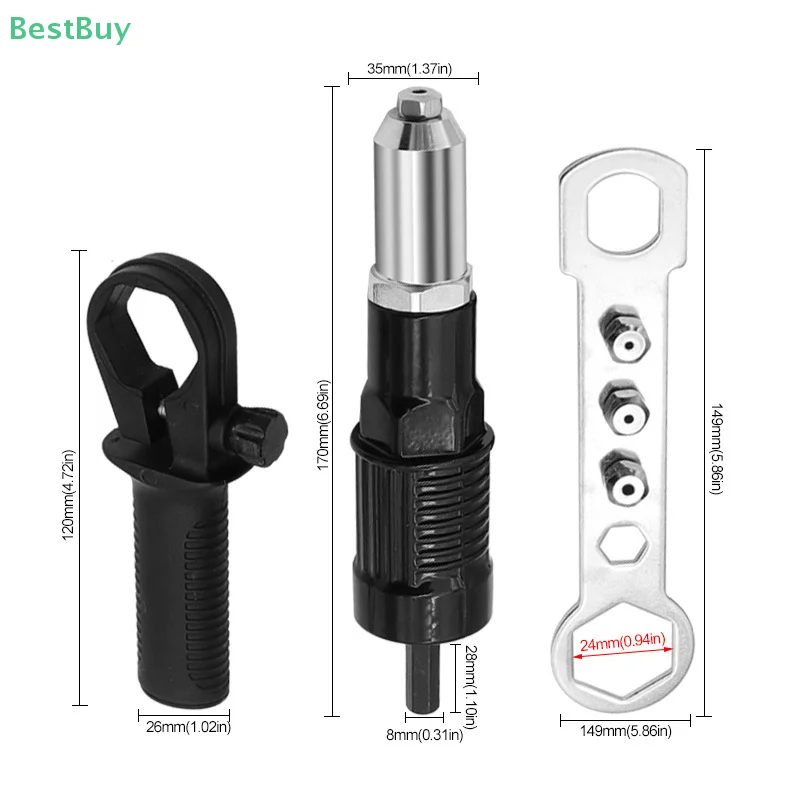 Electric Rivet Nut Riveting Nut Adapter With Replaceable Rivet Nut Drill Bit Nozzle Cordless Conversion Connector Power Tools