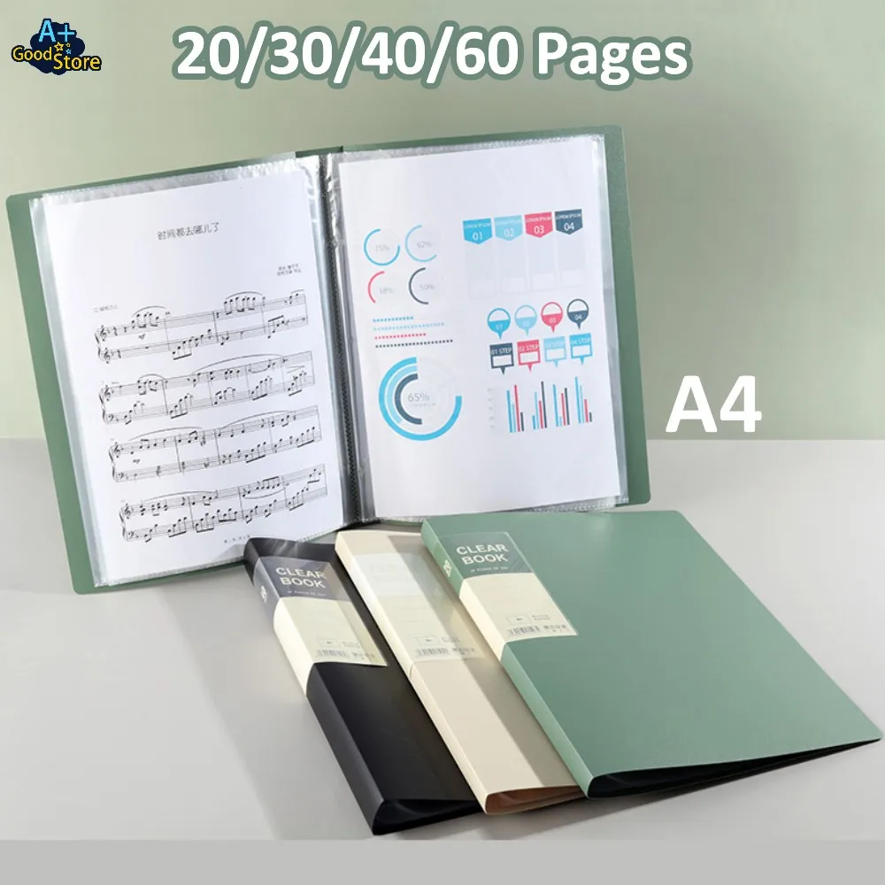 20/30/40/60 Pages A4 Thickening Folder Multi-Layer File Folder Transparent Insert Paper Document Organizer Bag Office School Sup