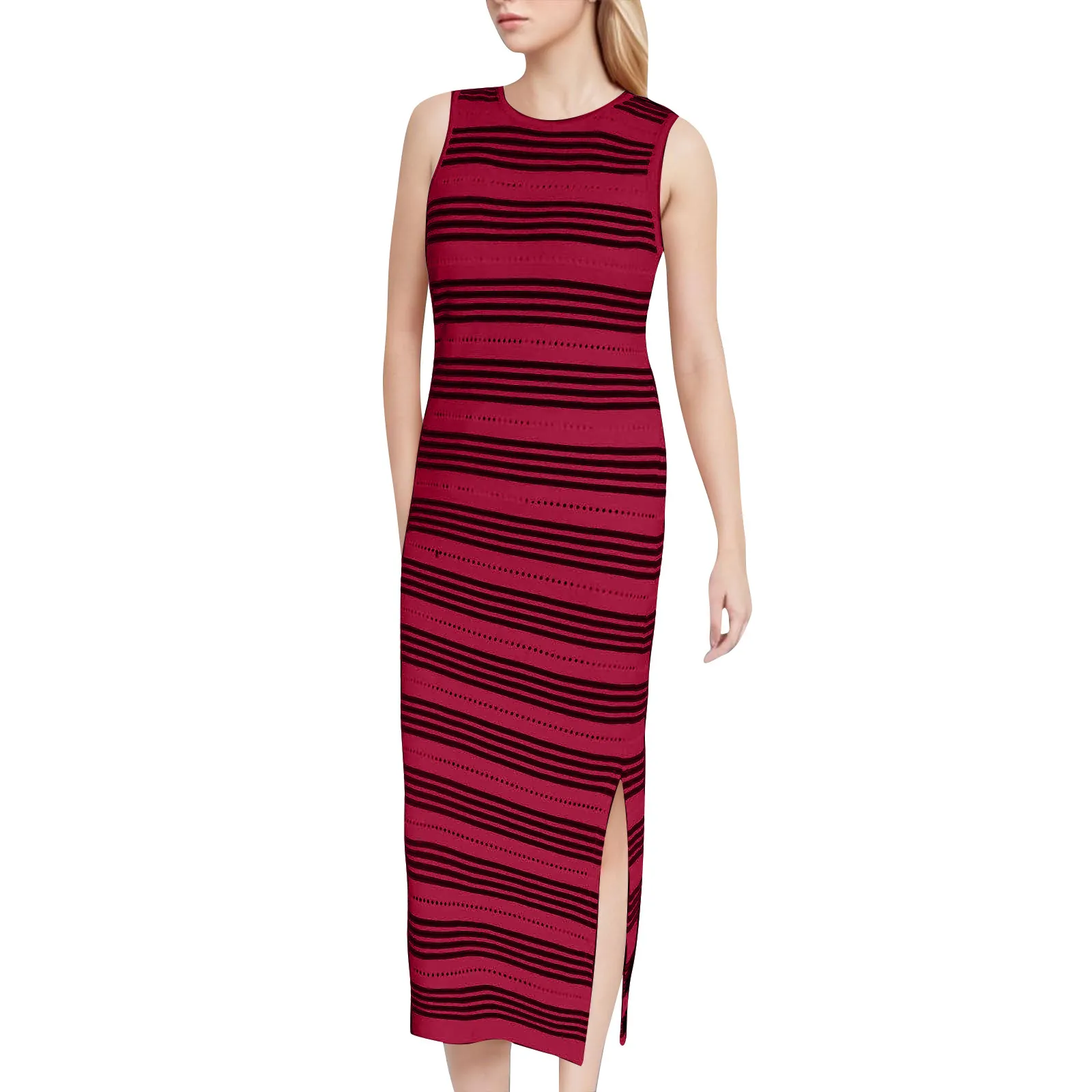 فستان نسائي طويل مجهز ، فساتين ضيقة بدون أكمام ، موضة يومية غير رسمية ، تطابق كامل ، شريط كلاسيكي ، صيف ، جديد