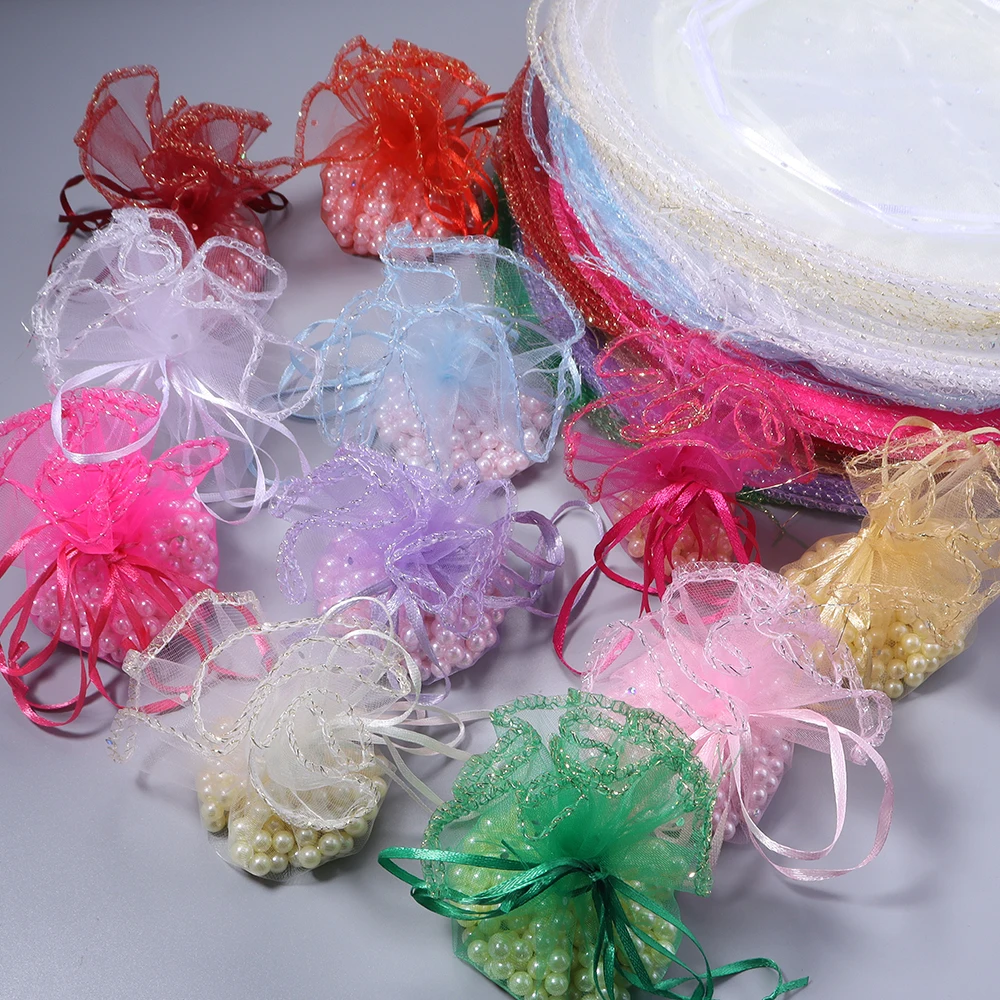10pcs 26cm Tulle Fabric Drawstring Pouch Wedding Christmas Birthday Candy Gift Display Bag Round Organza Bag view 3