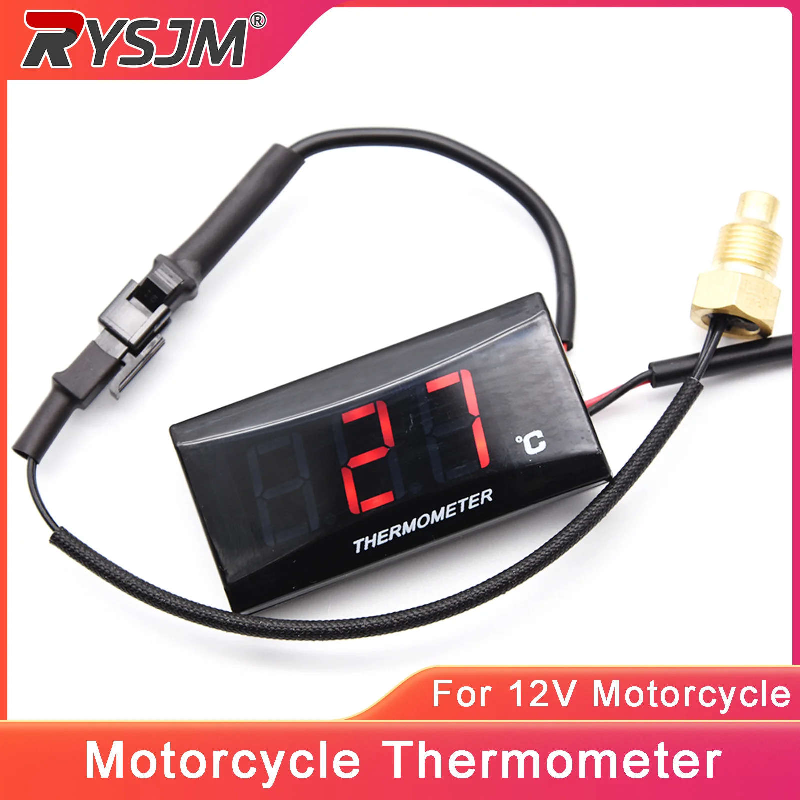 Motorcycle Thermometer 0~120℃ Digital Meter LCD Thermometer Gauge With Sensor For 12V Motorcycle