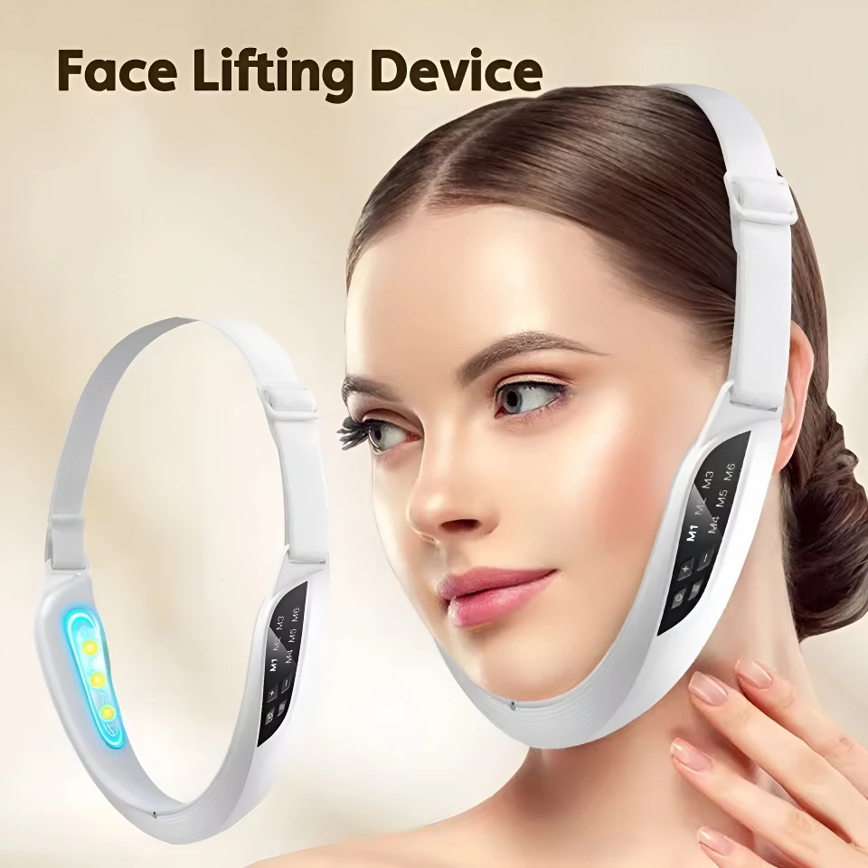 Dispositivo de belleza de estiramiento facial en forma de V, 6 modos, doble barbilla, elimina EMS, masaje adelgazante facial, máquina de estiramiento facial reafirmante