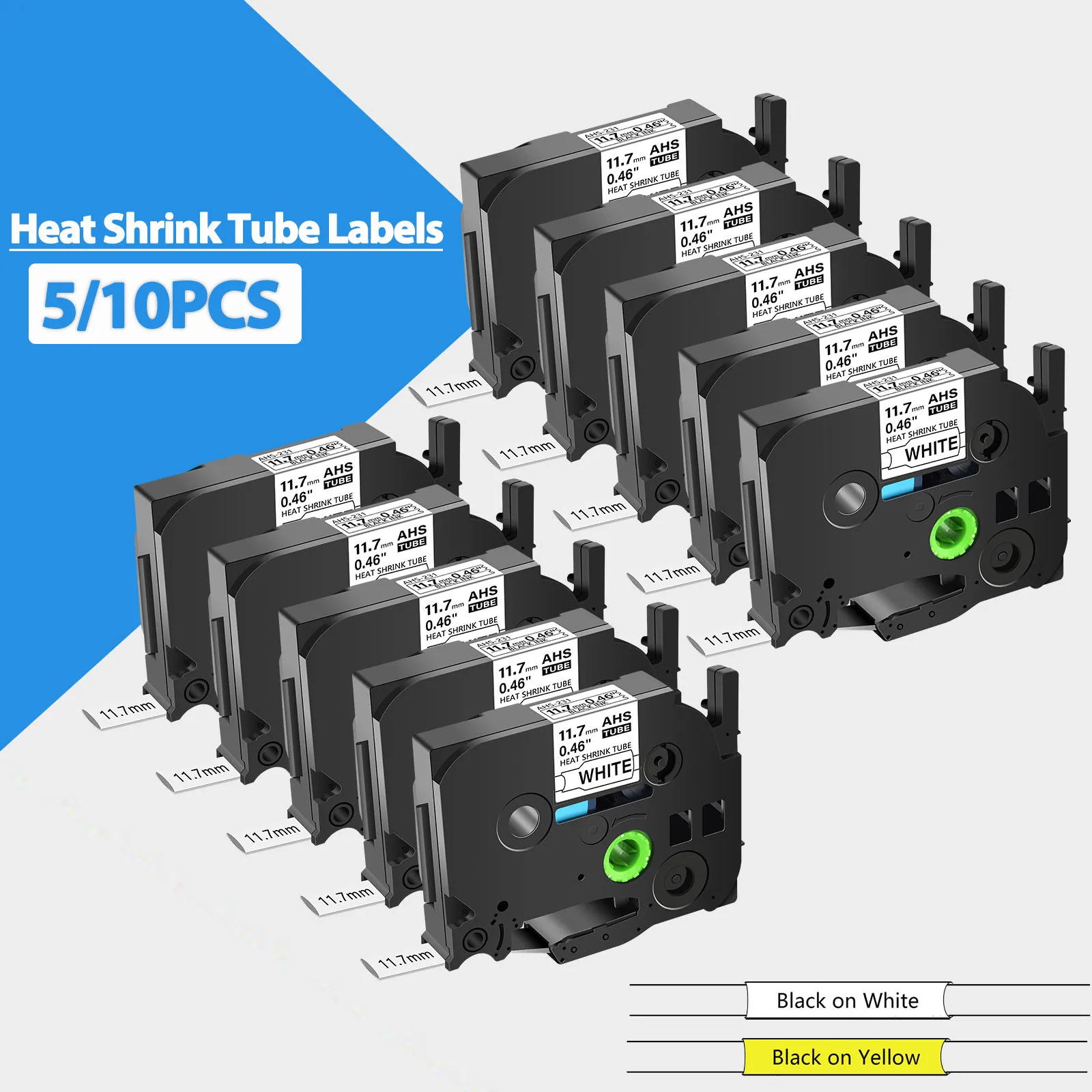 

5/10PK 11.7mm Heat Shrink Tubes Label Compatible for Brother HS HSe-231 HS-631 Heat Shrinkable Tape for P-Touch PT-P900W Printer