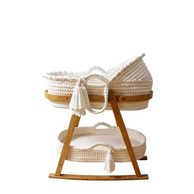 Portable Cotton Rope Baby Changing Basket Hand Woven Diaper Storage Box Modern Fabric Nursery Organizer for Newborn Bedroom