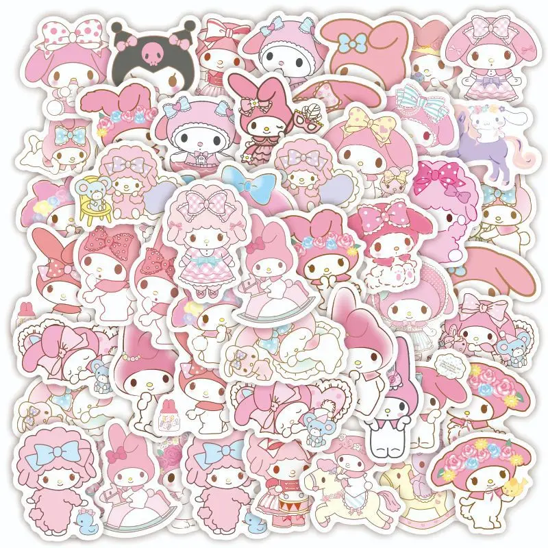 40 pegatinas Kawaii My Melody Anime Sanrio para ordenador portátil, guitarra, motocicleta, teléfono, equipaje, coche, pegatinas de dibujos animados DIY para niños, juguetes